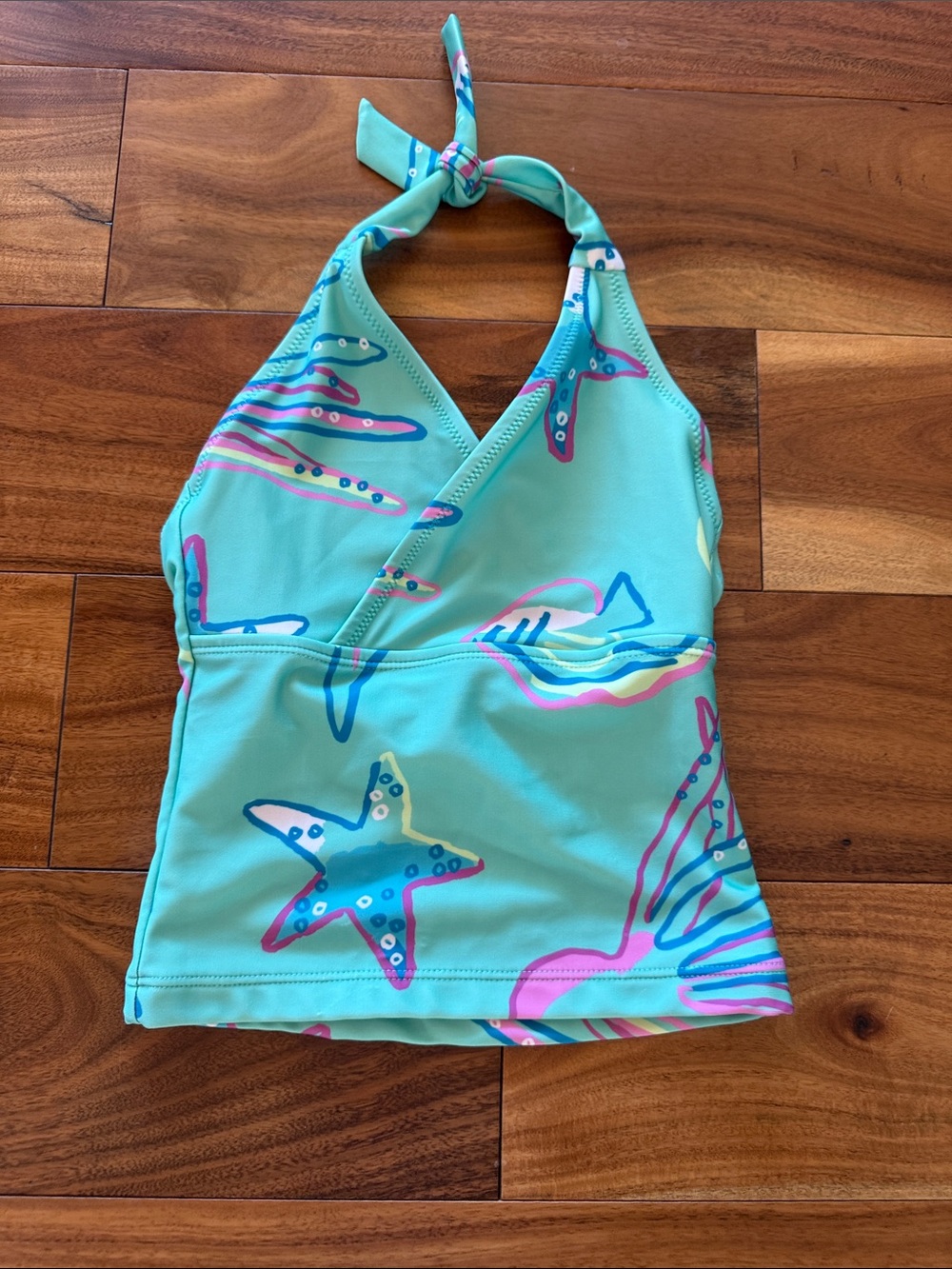 Tea Collection Aqua Halter Tankini Top with Pink & Blue Sea Motifs